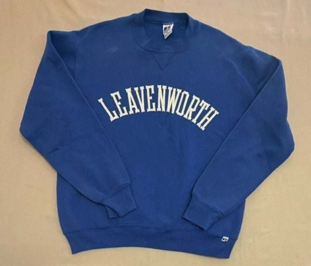 Vintage 90s Russell Athletic Leavenworth Royal Blue Crewneck Medium Made in USA